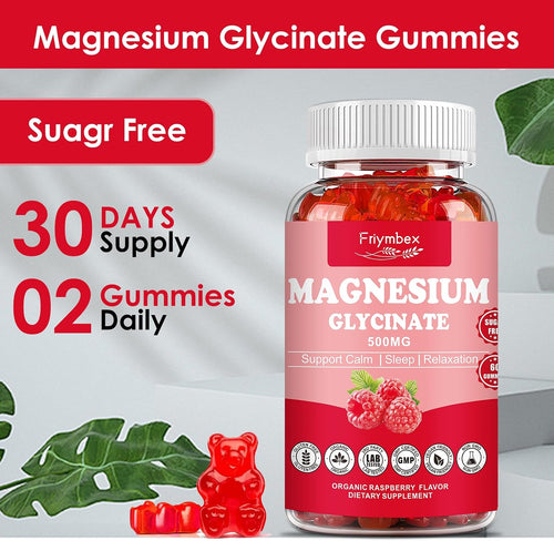 Friymbex Sugar-Free Magnesium Glycinate Gummies - Raspberry Flavor, Pectin-Based, 60 Count