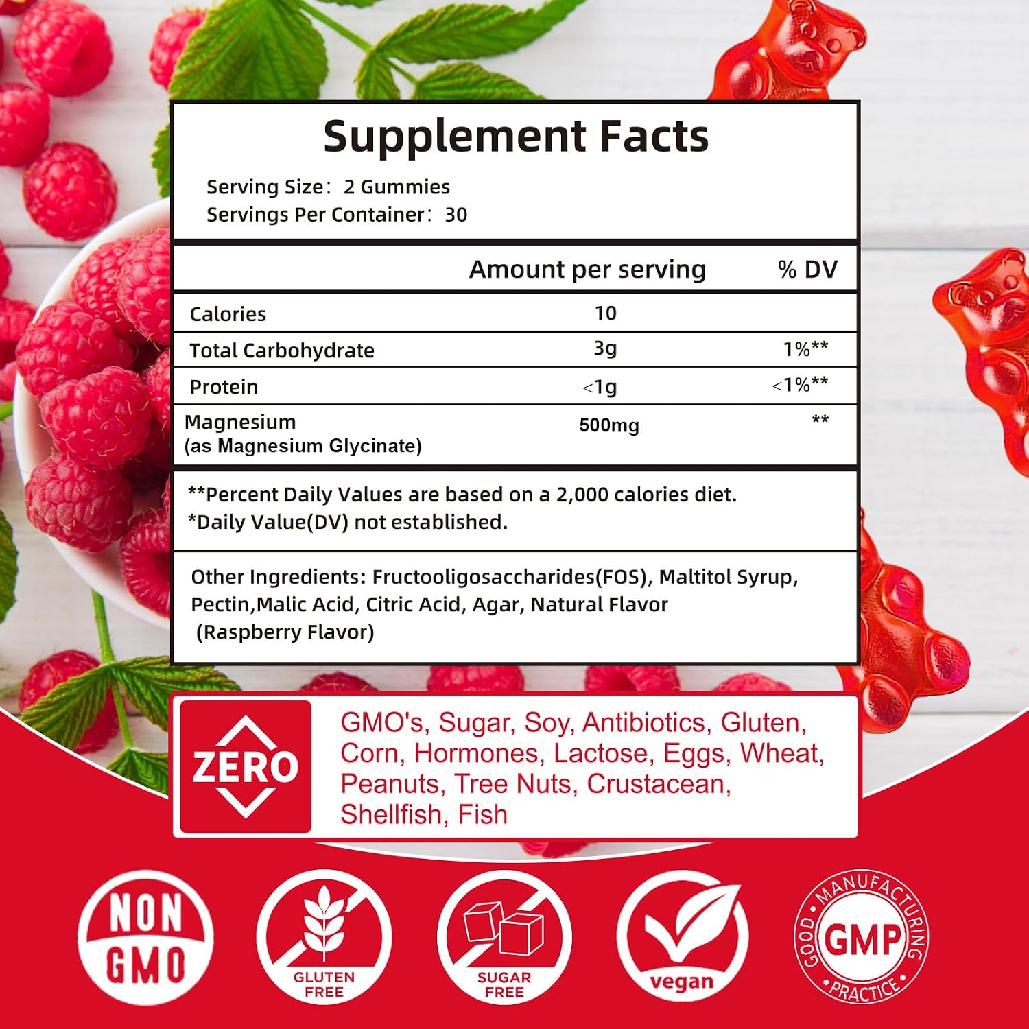 Friymbex Sugar-Free Magnesium Glycinate Gummies - Raspberry Flavor, Pectin-Based, 60 Count